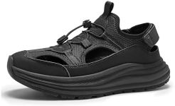 OrthoComfoot Men's Orthopedic Close Toes Hiking Sandals: Casual Plantar Fasciitis Ankle Support Orthotics Summer Hook Loop Walking Shoes, Stylish Gym Athletic Sport Sandals Black Size 9