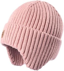 Baby Beanie Fleece Lined Toddler Winter Hat with Ear Flaps Little Girls Boys Warm Hats Cute Beanies for Kids Pink