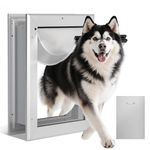 Ownpet Extreme Weather Energy Efficient Aluminum Pet Door with Sliding Lock Panel, Lockable Dog Door for Wall Up to 18.5cm Thichness, Double Flaps Insulation, Large, Silver