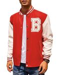 COOFANDY Men Letterman Jackets Lightweight Varsity Jacket High School Streetwear Button Up Jacket Red