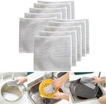 CRIVERY 10PCS Non-Scratch Wire Dishcloth, Multipurpose Dishwashing Rags for Wet and Dry, Double Layer Reusable Kitchen Cooktop Grid Cleaning Cloth for Pan Pot Dish Household, Silver