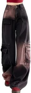 kakarin choyx Fashion Gothic Straight Jeans Casual Tie-Dye Patchwork Multipocket High Waisted Baggy Y2K Denim Pants M Red-Black