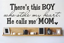 Design with Vinyl – CA 2015 BS 354 "There's This Boy Who Stole My Heart... He Calls Me Mom Mother Son Child" Wall Decal, 6-Inch by 20-Inch, Black