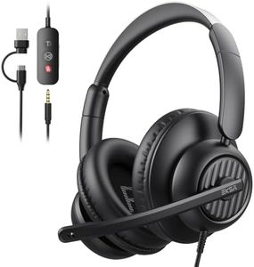 EKSA H8 USB Headset with Microphone for Work, Stereo Wired Computer Headphones with Mic Noise Cancelling, in Line Controls, 3.5mm Jack USB-C/A Over-Ear Headset for PC Laptop Office Call Center Teams