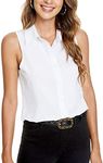 Atnlewhi Womens Button Down Shirts Sleeveless Basic Casual Solid Summer Blouse Tops, White, Small