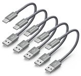 CLEEFUN Short USB C Cable 1ft, 5-Pack USB A to USB C Cable Fast Charging, Type C Cable Braided Charger Cord for iPhone 15 Pro Max, Samsung Galaxy S24 S23 S22 S21S20 S10 S9, Z Flip, Pixel, Grey