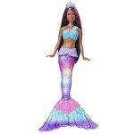 Barbie Mermaid Doll with Water-Activated Twinkle Light-Up Tail, Barbie Dreamtopia Mermaid Toys, Purple-Streaked Hair, HDJ37