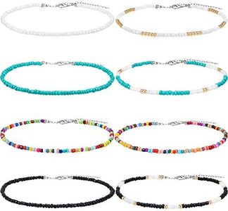 Hicarer Collar de Perlas Pequeñas Perlas Choker Boho Colorido Rainbow Choker Joyería Cadena para Mujeres y Niñas Ajustable 12-16 Pulgadas (Juego de Colores 1, 8 Piezas), Aleación y Vidrio, aleación y