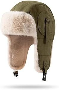 CLAPE Thermal Aviator Trapper Hat Russian Trooper Hunting Ski Hats Cold Weather Ushanka Faux Fur Hat Pilot Cap, Green