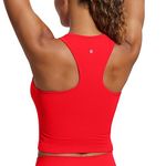 CRZ YOGA Womens Seamless Ribbed Longline High Neck Sports Bra - Racerback Padded Slim Fit Crop Tank Top with Built in Bra Deep Red Medium