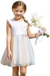 PATPAT Girl's Tutu Dress Ruffle Sleeve Summer Casual Princess Mesh Tulle Birthday Party Dress, White, 11-12 Years