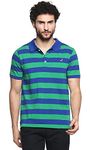 AMERICAN CREW CottonPoly Striped Polo T-Shirt for Men (AC700-4XL_Green & Blue)