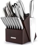 Zulay 20 Piece Stainless Steel Knife Set with Block and Sharpener - Sharp Knife Block Set with Built In Sharpener - Kitchen Knife Set With Block - Rust Proof Knife Set Stainless Steel