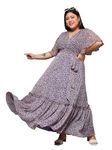 Miss Chase A+ Women's V-Neck Flared Sleeve Floral Wrap Chiffon Maxi Dress with Pockets (APAW21D06-14-190-04, Multicolored-Base-Purple, M)