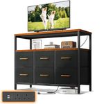 ODK Bedroom Chest of Drawers,2 USB & 2 AC Ports,Multi-functional Fabric Drawers Suitable for Bedrooms,Living Rooms, Hallways,and Restaurants, Sturdy and Durable Storage Dresser,Retro Color