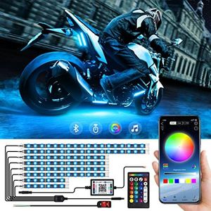 8pcs Motorcycle underglow LED Light Kit, RGB Motorcycle LED Strip Lights with Music Mode, Multicolor Brake Light Function Waterproof Motorcycle Underlight Accessories Lights