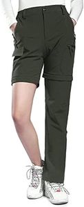 Hiauspor Pantaloni Trekking Donna Estivi Convertibili Montagna Escursionismo Leggeri con Zip off Pantaloni ad Asciugatura Rapida Elasticizzati UPF 50+ (Verde Militare, L)