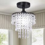 FRIXCHUR Mini Crystal Chandelier Ceiling Light Hallway Black Ceiling Lighting Fixture 3 Tiers Crystal Raindrop Flush Mount Chandeliers for Bedroom Kitchen Dining Room