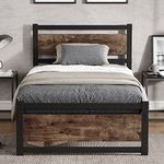 LOTCAIN Bed Frame with Wooden Headboard, Heavy Duty Platform Metal Bed Frame, No Box Spring Needed, Strong Metal Slats Support, Noise-Free, Twin XL/Queen/King (Twin XL)