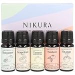 Nikura Citrus Essential Oil Gift Set | for Diffusers for Home, Clean, Skincare, Anxiety | Bergamot, Grapefruit, Lemon, Mandarin, Orange | Aromatherapy, Candle Scents, Soap Making | 5 x 10ml | UK Made