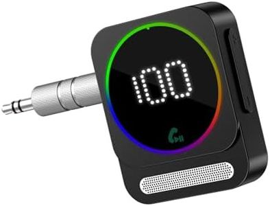 LOFICOPER Bluetooth 5.3 AUX Adapter for Car, Wireless Bluetooth Audio Receiver, Noise Cancelling Music Receiver with LED Display, Type-C Port, for Car Audio System, Speaker, Hands-Free Calls