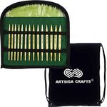 Knitter's Pride Knitting Needles Bamboo Interchangeable Circular Short Tip Set Bundle with 1 Artsiga Crafts Project Bag 900524