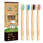 Isshah Kids Bamboo Toothbrushes Biodegradable Handle BPA Free Eco Friendly Children Size, Pack of 4 (Spiral Soft Nylon Bristles)