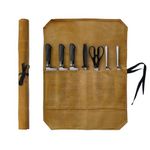 GIWOSK Knife Roll Bag, Waxed Canvas Chef's Knife Roll Bag with 7 Slots, Portable Knives Pouch Knife Storage Case Knife Carrier for Home Camping Picnic Chefs Cooking Lovers, Khaki(Bag Only)