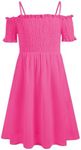 Arshiner Girls Dress Elastic Cotton Spaghetti Strap Midi Formal Vacation Dress for Kid Rose Red 8-9Y