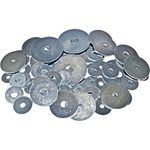 Merriway BH00910 (70 Pcs) Workshop Assortment of Penny Repair Mudguard Washers with Large Flange, Silver - Packs of 70 Pieces