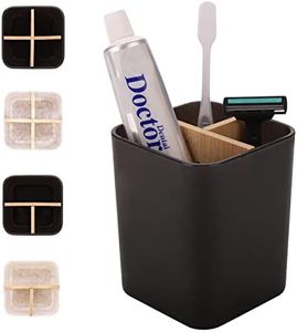 DAZUINIAO Bamboo Toothbrush Holder Toothbrush Stand 3 Slots Electric Toothbrush and Toothpaste Holder for Bathroom Countertop Multi-Functional Bathroom Organizer Storage Detachable, Black