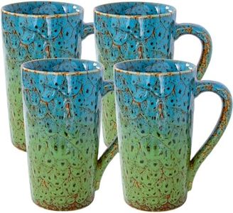 YINUOWEI 20oz Porcelain Coffee Mugs Set of 4, Large Tall Coffee Mugs with Handles, Modern Ceramic Coffee Cups for Coffee, Tea, Cocoa, Milk, Gifts for Women Men - Blue & Green