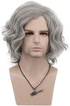 VGbeaty Old Man Old Lady Wig Short Curly Wave Gray Bob Wig Natural Looking Halloween Cosplay Anime Costume Party Wig