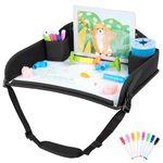 INFANZIA Kids Travel Tray for Toddler Car Seat, Travel Activity Tray for Airplane, Car Seat Lap Drawing Tray, Multifunctional Car Seat Tray Table with Storage for Kids Travel Play, Black