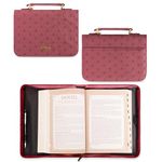 Christian Art Gifts Faux Leather Bible Cover for Men and Women | Zippered Case for Bible or Book w/Handle (Large, Pink (Dusty Rose) - Grace Badge)