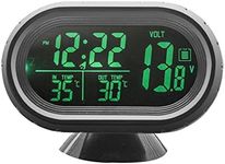 Car Clock Thermometer Voltmeter,12 Volt Battery Monitor Gauges,Automotive Celsius Temp Gauge,Car Dashboard Clocks for Dash Stick on(Green)