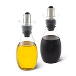 Cole & Mason H103028 Haverhill Oil and Vinegar Pourer, Oil Dispenser/Vinegar Dispenser, Glass/Stainless Steel, 210 mm, Twin Set, Includes 2 x Oil Bottle/Vinegar Bottle