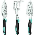 ESOW Garden Tool Set with Non-Slip Rubber Handle, 3 Piece Cast-Aluminum Heavy Duty Gardening Kit Includes Hand Trowel, Transplant Trowel and Cultivator Hand Rake, Cactus Pattern Printed