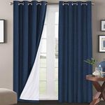 H.VERSAILTEX Linen Blackout Curtains 108 Inches Long 100% Blackout Heavy-Duty Draperies for Living Room Bedroom Thermal Insulated Textured Functional Window Treatment Anti Rust Grommet, 2 Panels, Navy