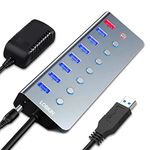 Powered USB C Hub,LOBKIN 7-Port USB Hub 3.0 Powered | 1 Smart Charging Port | Multi USB Port Expander with Individual On/Off Switches and 5V/3A Power Adapter for Laptop, PC,MacBook Pro,PS4,TV | USB A