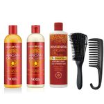 Shampoo and Conditioner Set Bundle-5 Items| Creme of Nature Argan Oil Sulfate Free Moisture Shampoo 12oz Intensive Conditioning Treatment 12oz Moisture & Shine Curl Activator Creme 12oz Unibeauties Detangling Brush & Detangling Hanging Shower Comb