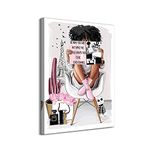 Bedroom Canvas Wall Art African American Wall Art Girl Reading Fashion Magazine Picture Print on Canvas Bathroom Wall Decor Artwork Wall Decorations for Teen Girls Room Poster