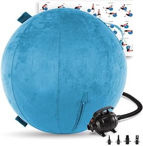 Exercise Ball 65cm/26in, Rodeo Blue Microsuede Leather Cover with Electric Quick Pump For Yoga, Pilates, Fitness Balance Stability, Office Ball Chair Seat. Soft & Slip Resistant, Pro Guide