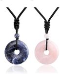 Jovivi 30mm Circle Donut Healing Crystals Necklace Natural Semi-Precious Chakra Gemstone Stone Amulet Lucky Coin Donuts Charm Protection Quartz Reiki Pendant Necklace for Men Women Adjustable Rope,