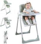 Sunchildor 3 in 1 Baby High Chair with Wheels, Adjustable 5 Point Harness, Tray, Foot Rest, Backrest and Seat Height, Foldable High Chair for Toddlers, Green