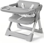 Baby High Chair Booster Seat: Portable Booster Seat for Kitchen s Dining Chair Foldable Highchair - Travel Size Tool-Free Setup Adjustable Tray (Grey)