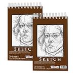 U.S. Art Supply 5.5" x 8.5" Top Spiral Bound Sketch Book Pad, Pack of 2, 30 Sheets Each, 90lb (160gsm) - Acid-Free Heavyweight Paper, Artist Sketching Drawing Pad - Pencils, Charcoal - Adults, Student