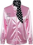 helymore Women Ladies Costume 50s Sandy Pink Satin Jacket with Neck Scarf T Bird Danny Halloween Costume Fancy Dress,L