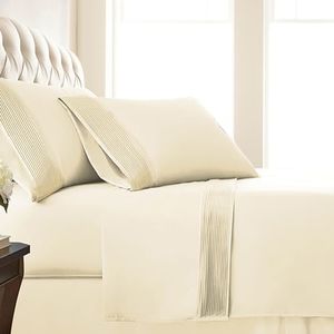 Southshore Fine Living, Inc. Split King Bed Sheets 5-Piece Set | 21" Extra Deep Pocket with 2 Pillowcases | Hotel Luxury Quality | Easy Care, Shrinkage Free Bedsheet | Microfiber Bedsheets | Cream