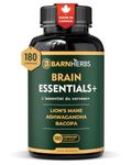 ALL-IN-ONE Brain Supplement | Lion’s Mane, Ashwagandha & Bacopa Monnieri | Natural Nootropic for Focus, Stress Relief & Memory Boost | Brain Essentials+ by BarnHerbs | 180 Capsules | Made in Canada